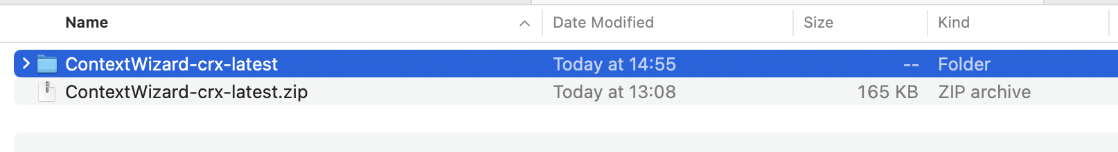 Chrome extensions page with Load unpacked button highlighted and ContextWizard folder selected in Finder
